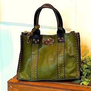New!  Shiny Riveted Green Leather Purse